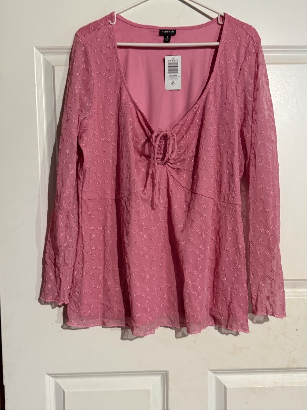 torrid Rose Pink Lace-Up Peasant Tunic Top
